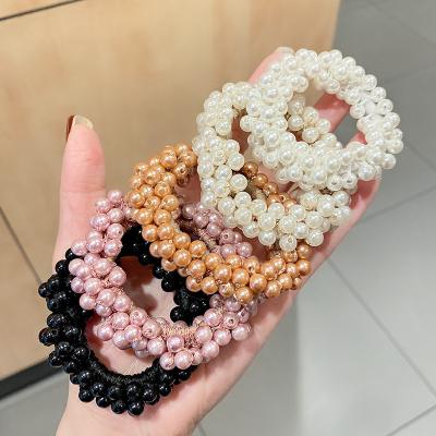 China Scrunchie Pearl Headband Fashion Hair Accessories For Women Scrunchies Pack Luxury Bling Elastic Hair Band Scrunchies for sale