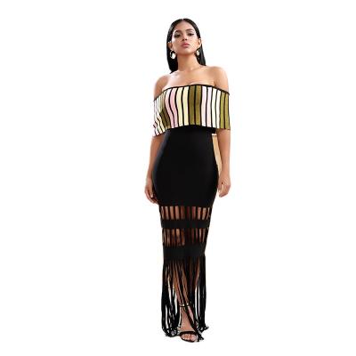 China Favor Price Office Lady Contrast Color Tassels Breathable Dinner Bandage Dresses for sale