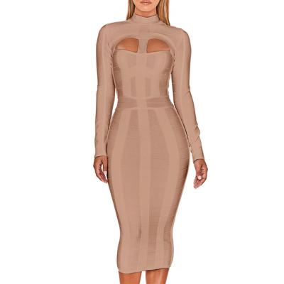 China 2022 Anti-static Slim Bandage Dress Women Body Show Slim Club Dresses Long Sleeve Dress For Women for sale