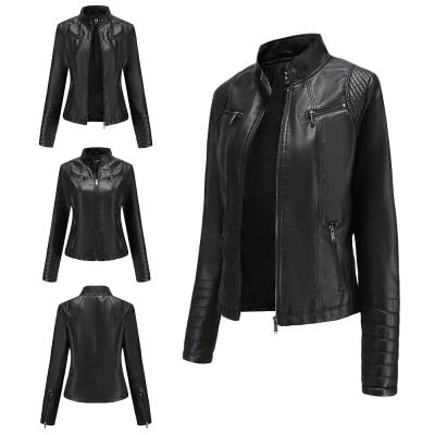 China Breathable Women Blazer Solid Color Clothing Coat Winter Fashion Leather Jacket With Zipper for sale