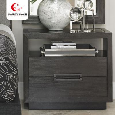 China Hot Selling Solid Wood Bedroom Black Two Drawer Wooden Bedside Table for sale