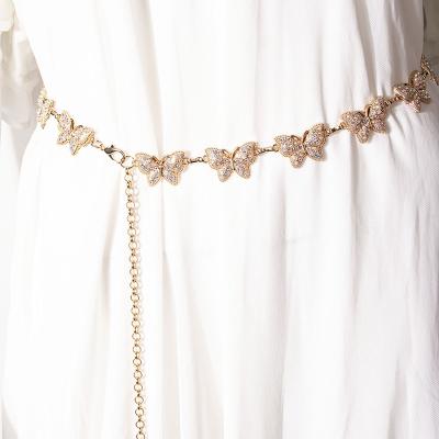 China Elegance Top Selling Butterfly Rhinestone Chain Belt Fashionable Style Rhinestone Metal Chain Belt for sale