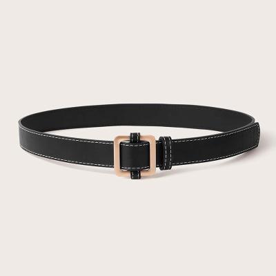 China Quality Square Buckle Belt Black Super Soft PU Women Square Buckle Belt For Sale for sale