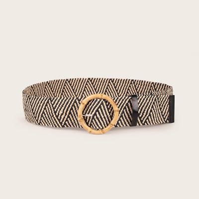 China Manufacturer supply good quality national pp bamboo buckle woven belt around multicolor woven belt for sale