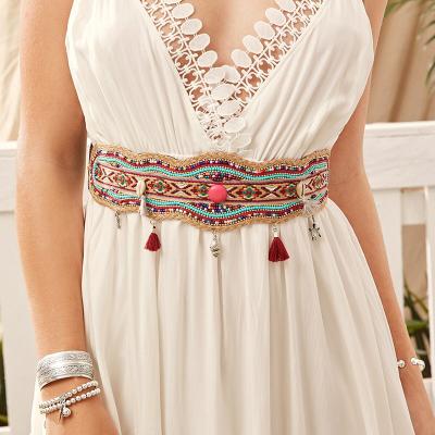 China Elegance new enumerating soft wild feminine folk decorative belt women bead corset belt for sale