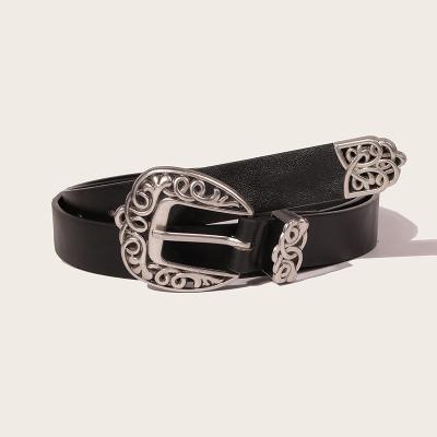 China Good Selling Female Western Three-hole Fashion Brown PU Leather Western Belt For Women for sale