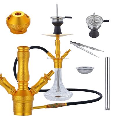 China Factory supply gold shisha 2 aluminum pipe cheap luminous gold aluminum hookah for sale