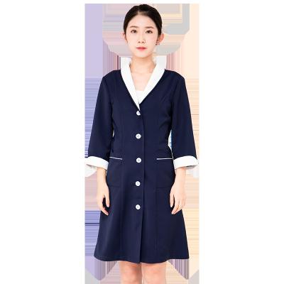 China Plastic Surgery Hospital Woman Doctor Navy Blue Coat Uniform Anti-wrinkle Cosmetic Workwear for sale