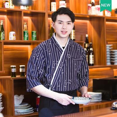 China Japanese Korean Chef Clothes Anti-wrinkle Izakaya Workwear Kitchen Fishbone Sushi Workwear Canvas Men for sale