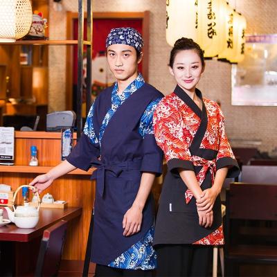 China Hot-selling 100% cotton breathable uniform for japanese restaurant waiter/waitress sushi bar design Kanagawa uniform classic wave for sale