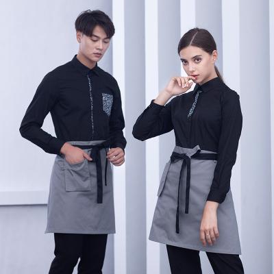 China Breathable Dining Front Waiter And Waitress Animal Black Uniform Uniform Long Sleeve Shirt Apron Personality Trendy Theme for sale