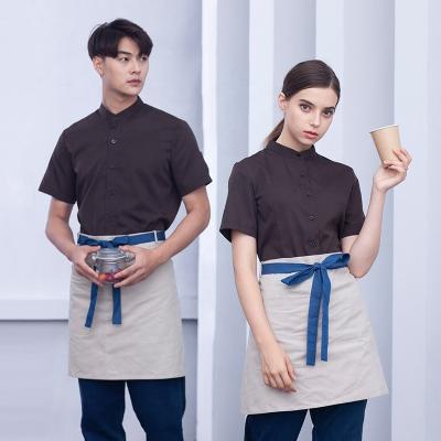 China 2019 new fashion restaurant waiter health work clothes oriented men's and women's net shirt apron breathable short sleeve summer for sale