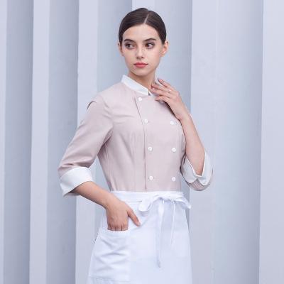 China Women's Breathable Crossed Women's Chef Baker Baker Bakery Cake Restaurant Dessert Uniform Workshop Uniform Medium Sleeve for sale