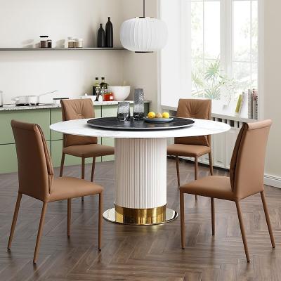 China Easy Compile Modern Italian Round Dining Table With Leather Chairs Marble Top Round Revolving Dining Table for sale