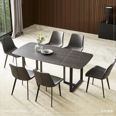 China Easy Compile Light Luxury Stainless Steel Frame Square Table Top Black Marble Dining Table for sale