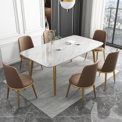 China Easy Compile Modern Stainless Steel Gold Legs Modern Luxury Marble Dining Table Furniture Rectangular Dining Dining Table for sale