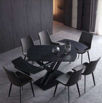 China Easy Compile Modern Minimalist Light Luxury Dining Table 4 6 8 Person Rock Panel Retractable Living Dining Table for sale