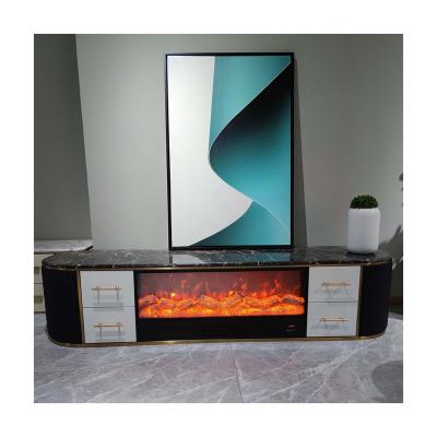 China Modern Light Luxury Luxury Fireplace TV Cabinet Modern Led Living Room Furniture Marble TV Cabinet Living Room Furniture TV Stand Set Cabinet for sale