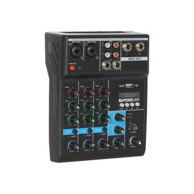 China Cheap Professional USB/MP3/Live 4 Channel Studio Sound Card Usb Powered Live Dj Digital Mini Controller Sound Console Audio Console Mixer for sale