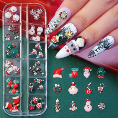 China Hot Selling Charm Nail Rhinestone Decoretions New 6 Grids Combine Art Tree Snowflakes Bell Hat Wreath Nail Ornaments Christmas Styles Nail Art Decorations for sale