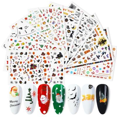 China 2022 Christmas Halloween Nail Sticker Christmas Nail Sticker Shape Cute Nail Art Decoration 3D Santa Snowman Self Adhesive Nail Decals for sale