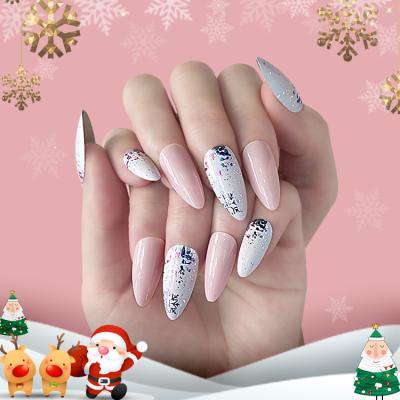 China DIY Nail Art Full Cover 24pcs/box Almond False Nail Tips Shiny Metallic Customize Christmas Nail Decoration Manicure Tip for sale