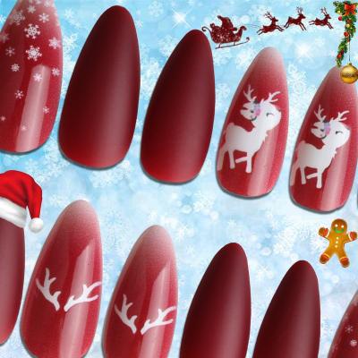 China Box 24Pcs French False Nails New Professional Christmas Artificial Nails Full Cover Short Almond Customized Press On Nails Kit for sale