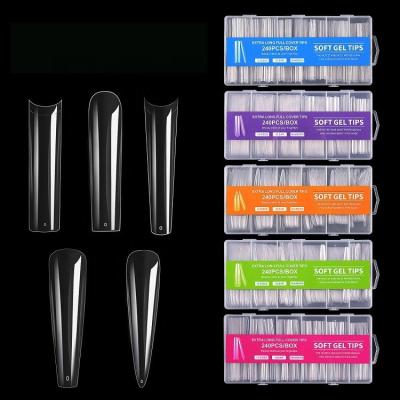 China Hot Sale 240Pcs/box DIY Nail Art False Nail Tips Full Cover XXXL Long Transparent Acrylic Square Ballet Coffin Long Pointed Nails for sale