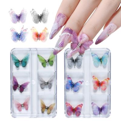 China Popular DIY Nail Art Tulle Butterfly Nail Charms Removable Nail Art Butterfly With Magnet Decoration Iridescence for sale