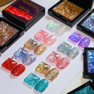 China UV Solid Glitter Nail Polish Glue 2022 New Glitter Super Shiny Laser Glitter UV Solid Nail Polish Glue Flash Solid Gel Nail Art Phototherapy LED UV Gel Tray for sale