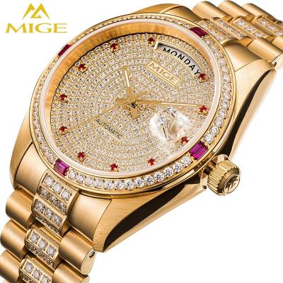 China 2019 New Original Supplier Water Resistant MiGe Gold And Diamond Stainless Steel Automatic Mechanical Wristwatches For Men Support OEM for sale