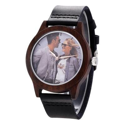 China Auto Date Custom Dial Patterns Genuine Leather Strap Wristwatch Light Fashion Wooden Watches for sale