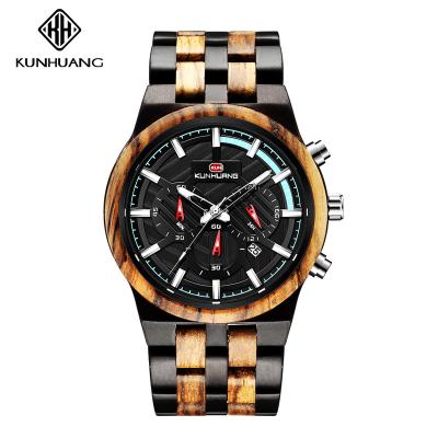 China Eco-Friendly Fashion Popular Healthy Auto Date Men Watches Multifunctional Sandalwood Quartz Watch Good Quality for sale