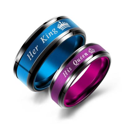 China Hot Sale Fashion 316L Stainless Steel King Queen Men Women Couples Ring for sale