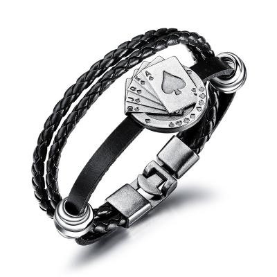 China Fashion Retro Popular Personality Game Card Men's Leather Rope Bracelet for sale