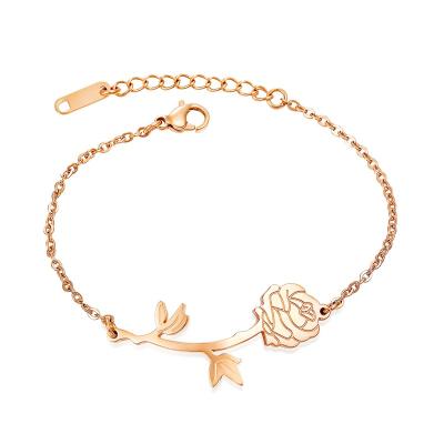 China Current Hot Selling 316L Stainless Steel Simple Fashion Amazon Women's Rose Bracelet for sale