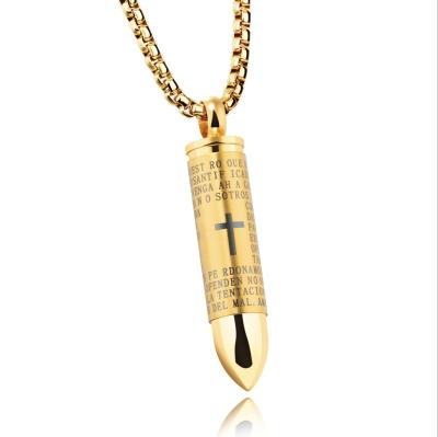 China 316L Stainless Steel Mens Cross Bible Bullet Pendant Necklace for sale