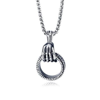 China Popular Skull Hand Rock Hip Hop Stainless Steel Personality 316L Stainless Steel Men's Pendant Necklace for sale