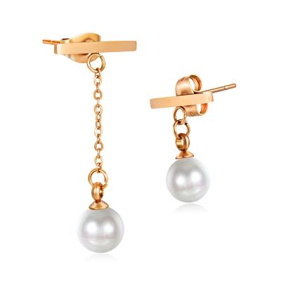 China Popular Artificial Lady Minimalism Fashion Show 316L Stainless Steel Pearl Dangle Earrings for sale