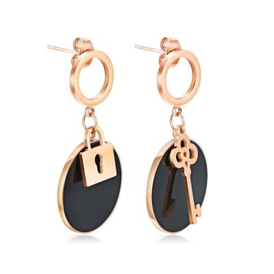 China Hot New Minimalism Fashion Show 316L Stainless Steel Key Lock Earrings For Women for sale