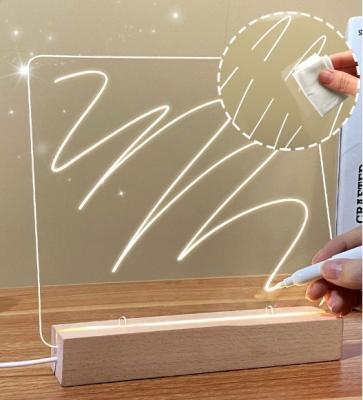 Cina DIY Acrilico Nota Cancellabile LED Display Stand con penna di scrittura Calda bianca Lampada notturna in vendita