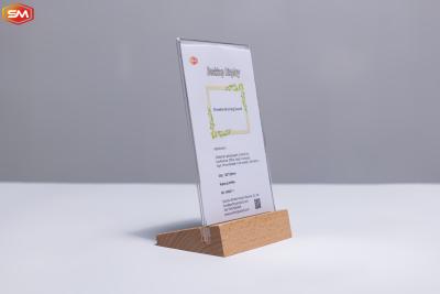 Κίνα Clear Table Card Stand Wood Base Acrylic Sign Holder for Stores A4 Photo Frame προς πώληση