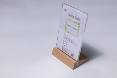 Κίνα Transparent 4'' x 6'' Wood Base Acrylic Sign Holder with Romovable Base for Party προς πώληση