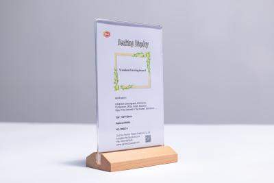 Κίνα Card Insert Wood Base Acrylic Sign Holder with Beech Picture Display for Menu προς πώληση