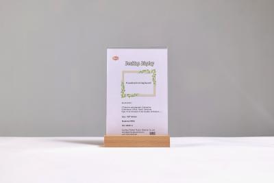 중국 Best Picture Menu Desktop T Shape Clear Acrylic Sign Holder with Wooden Base 판매용