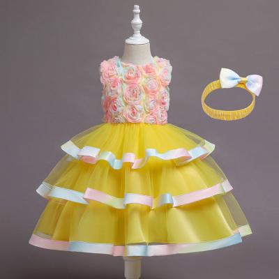 China Puffy Matching Puffy Dresses Children Cake Qushine Girls Summer Breathable Princess Dress Bowknot Colorful for sale