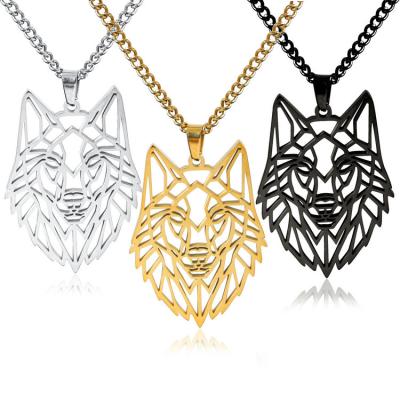 China Qushine's Hot Selling Punk Wolf Head Necklace Stainless Steel for Halloween Personalized Hollow Punk Necklace for sale