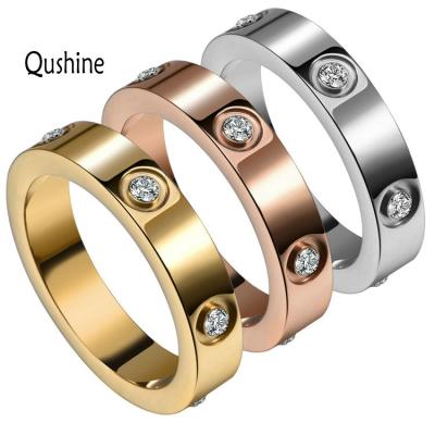 China The Other Qushine Rose Gold Love Titanium Steel Rings Women Diamond Ring Engagement Jewelry Wedding Diamond Ring for sale