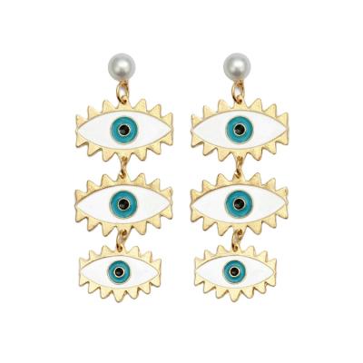 China BOHEMIA Qushine Fashion Vintage Boho Enamel Eye Circle Alloy Devil Dangle Earrings For Women for sale