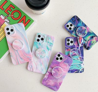 China Anti-fall For iPhone 12 iPhone11 Phone Cases Laser Marble Folding Bracket For Samsung Iphone Phone Case for sale